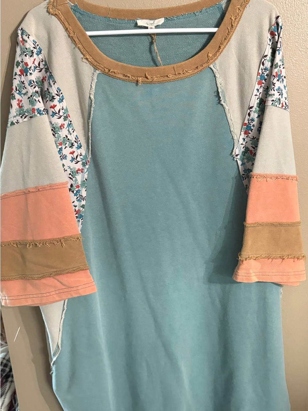easel Teal Midi Dress with Peach & Tan Sleeve Panels